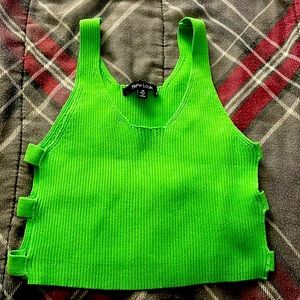 Green top with sides straps! Green stretchy, medium matching pants! Worn once!